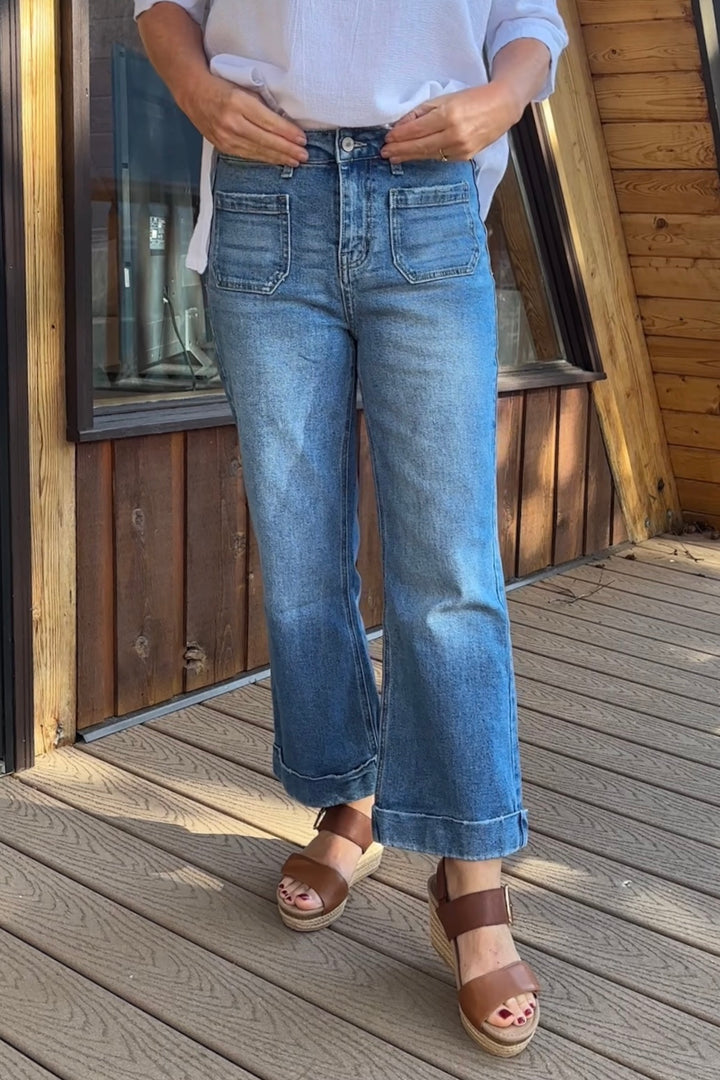 Kancan Angelina Mid Rise Flare Jean (Mid Wash)