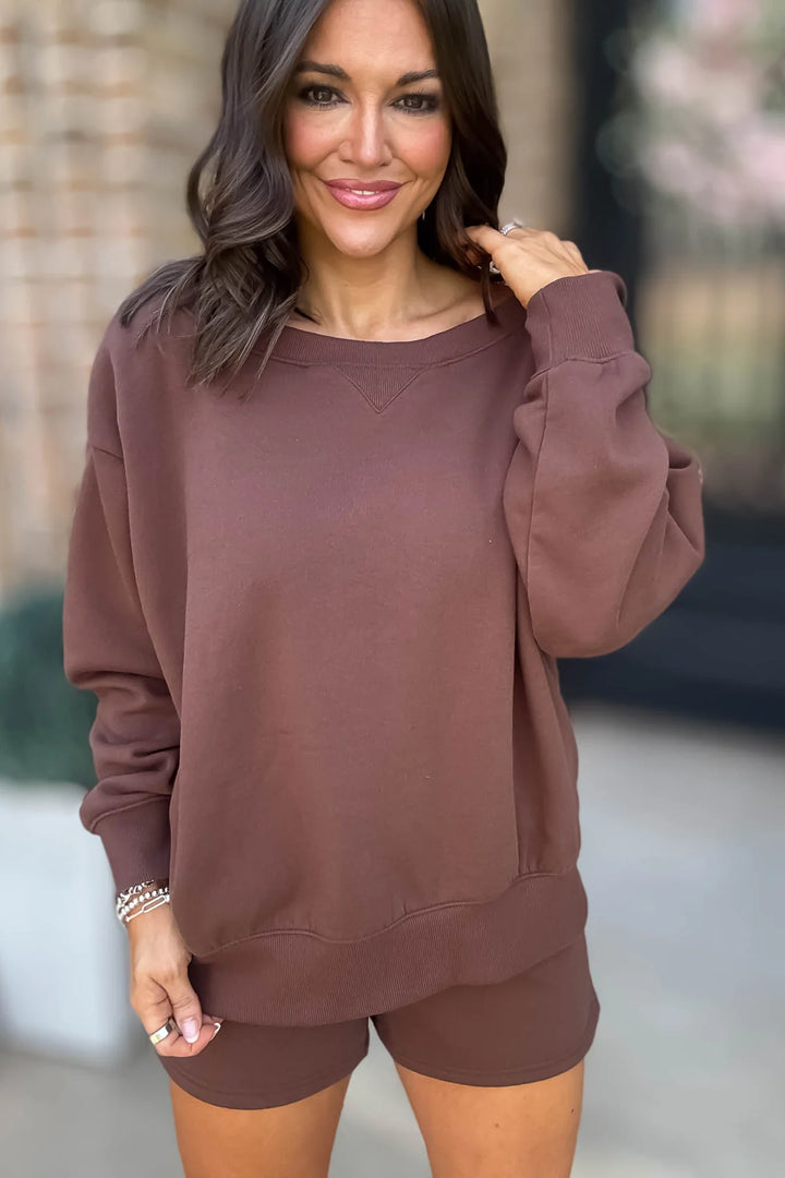 Zen Fleece Lounge Shorts Set (Brown)