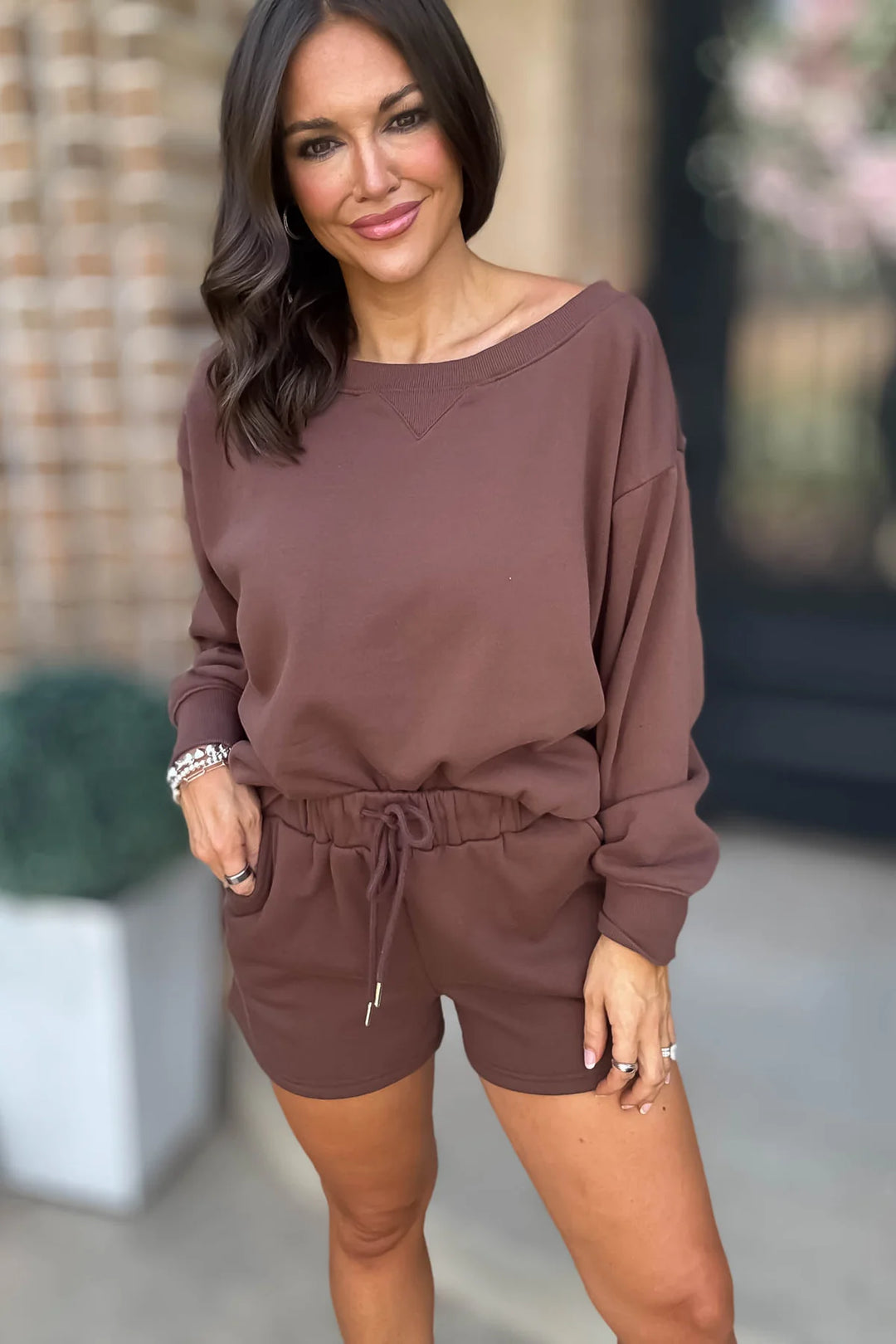 Zen Fleece Lounge Shorts Set (Brown)