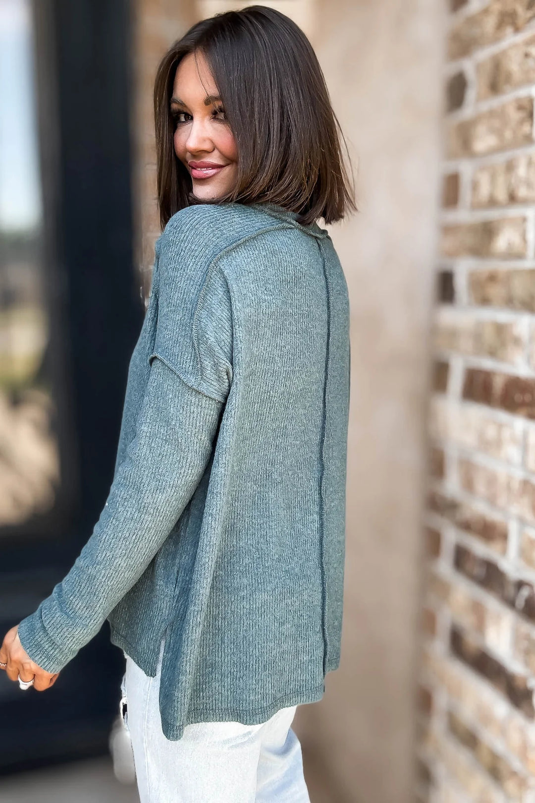 Zen Brushed High-Low Sweater (Ash Jade)