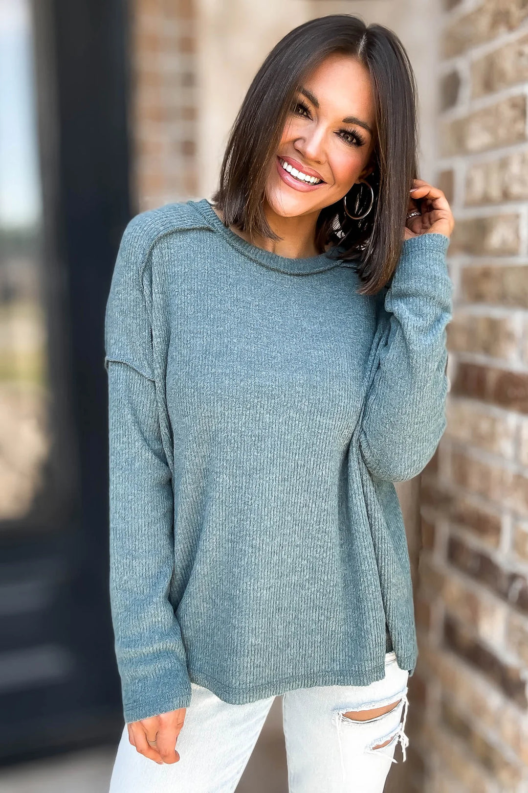 Zen Brushed High-Low Sweater (Ash Jade)