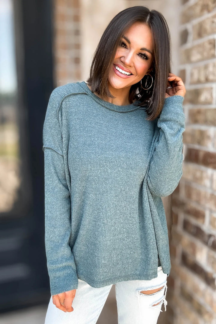 Zen Brushed High-Low Sweater (Ash Jade)