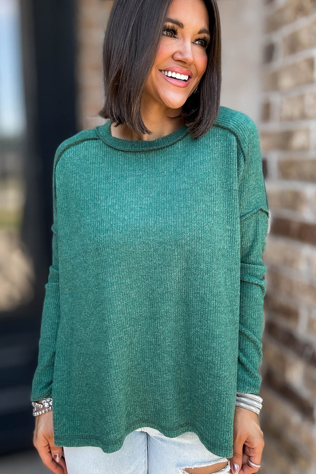 Zen Brushed High-Low Sweater (Dark Green)