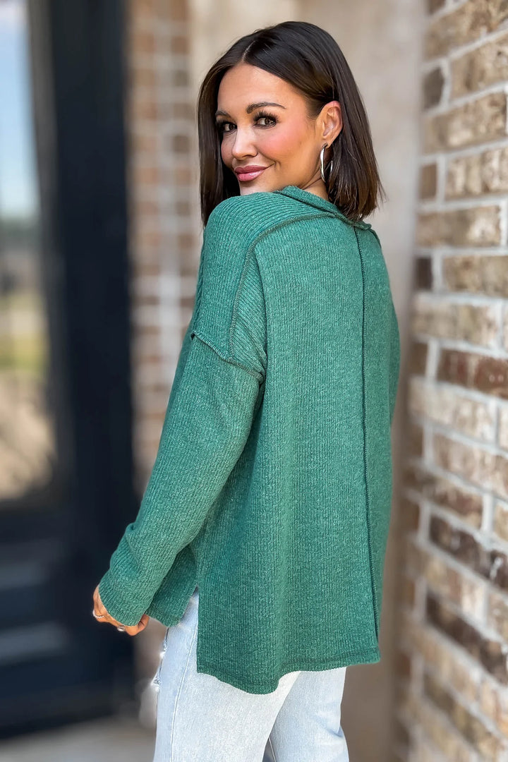 Zen Brushed High-Low Sweater (Dark Green)