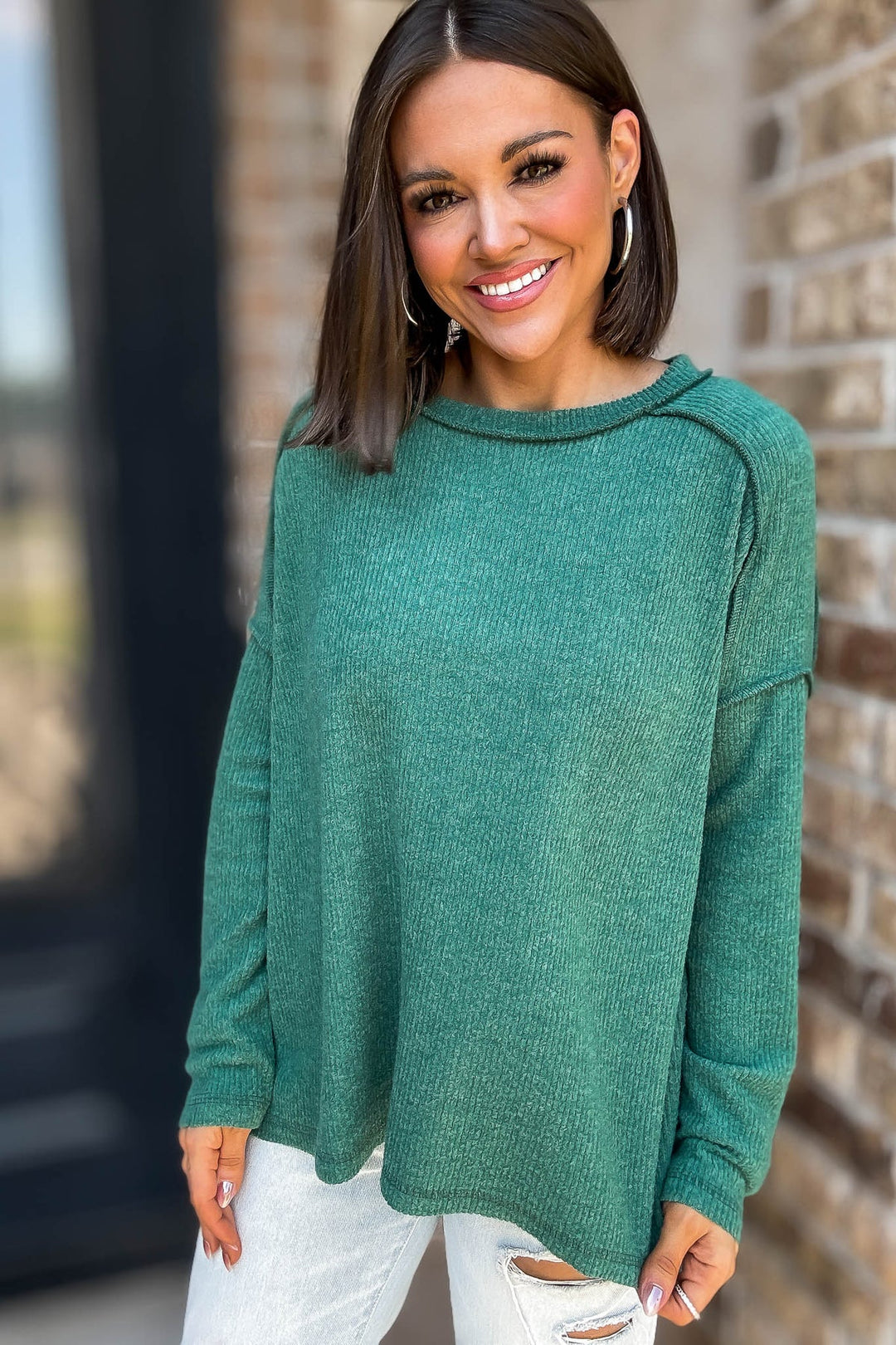 Zen Brushed High-Low Sweater (Dark Green)