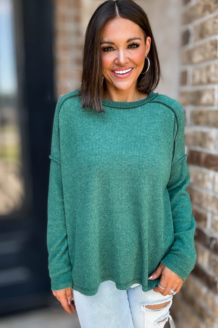 Zen Brushed High-Low Sweater (Dark Green)