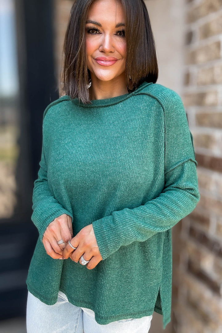 Zen Brushed High-Low Sweater (Dark Green)