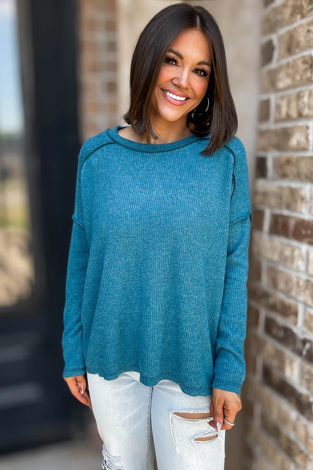 Zen Brushed High-Low Sweater (Teal)