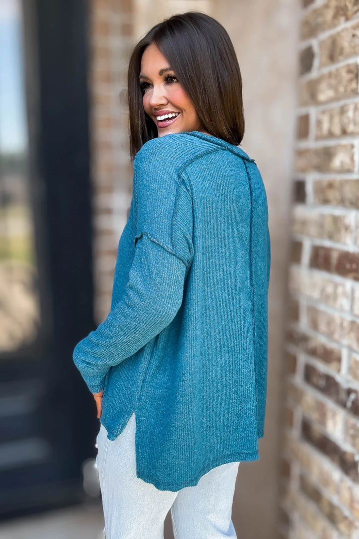 Zen Brushed High-Low Sweater (Teal)