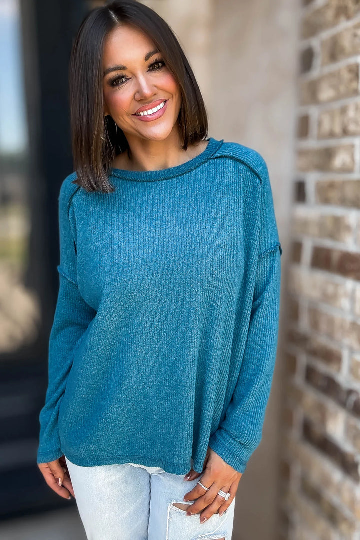 Zen Brushed High-Low Sweater (Teal)