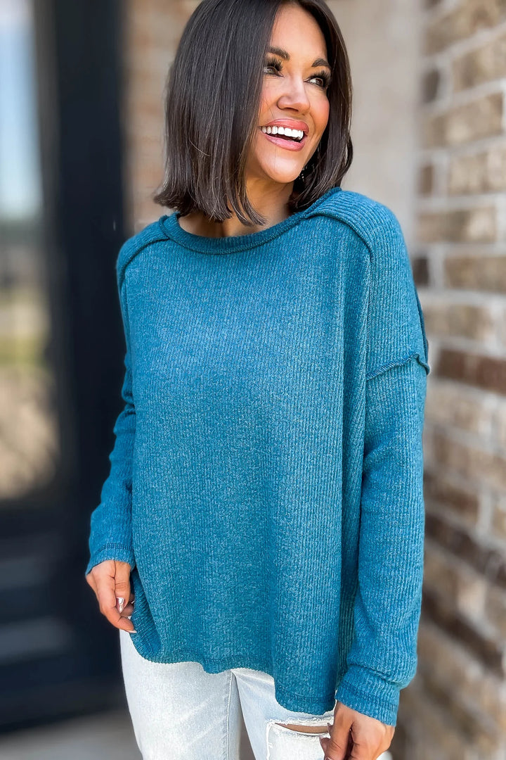 Zen Brushed High-Low Sweater (Teal)
