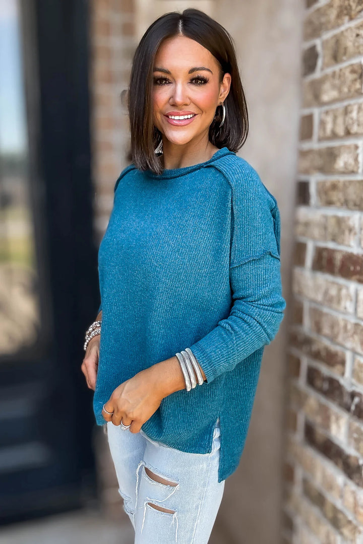 Zen Brushed High-Low Sweater (Teal)