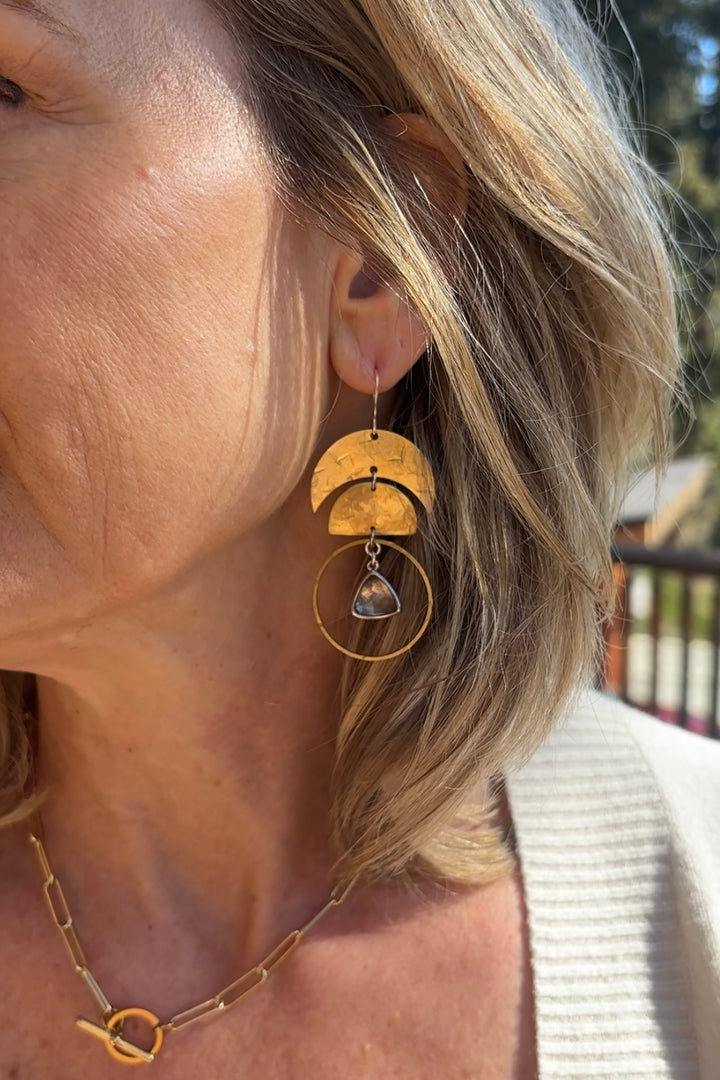 Moon Phase Smokey Quartz Earrings