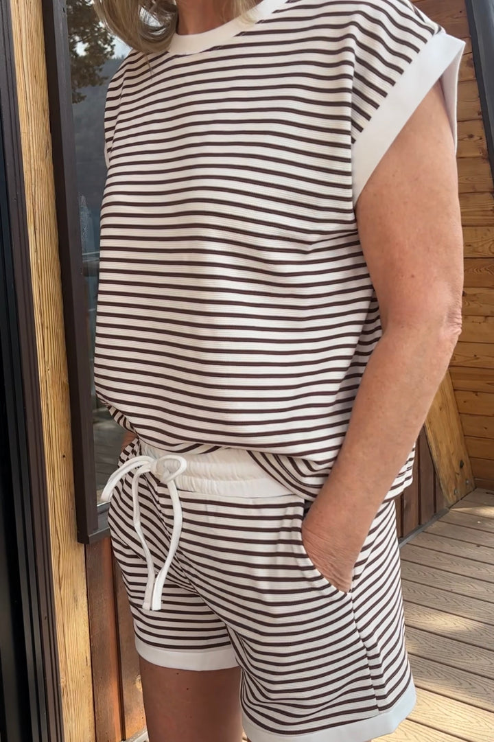 Zen Striped Lounge Shorts Set (Brown)