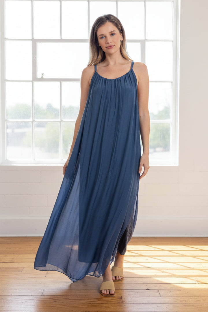 Meo Silk Maxi Dress (Dark Denim)