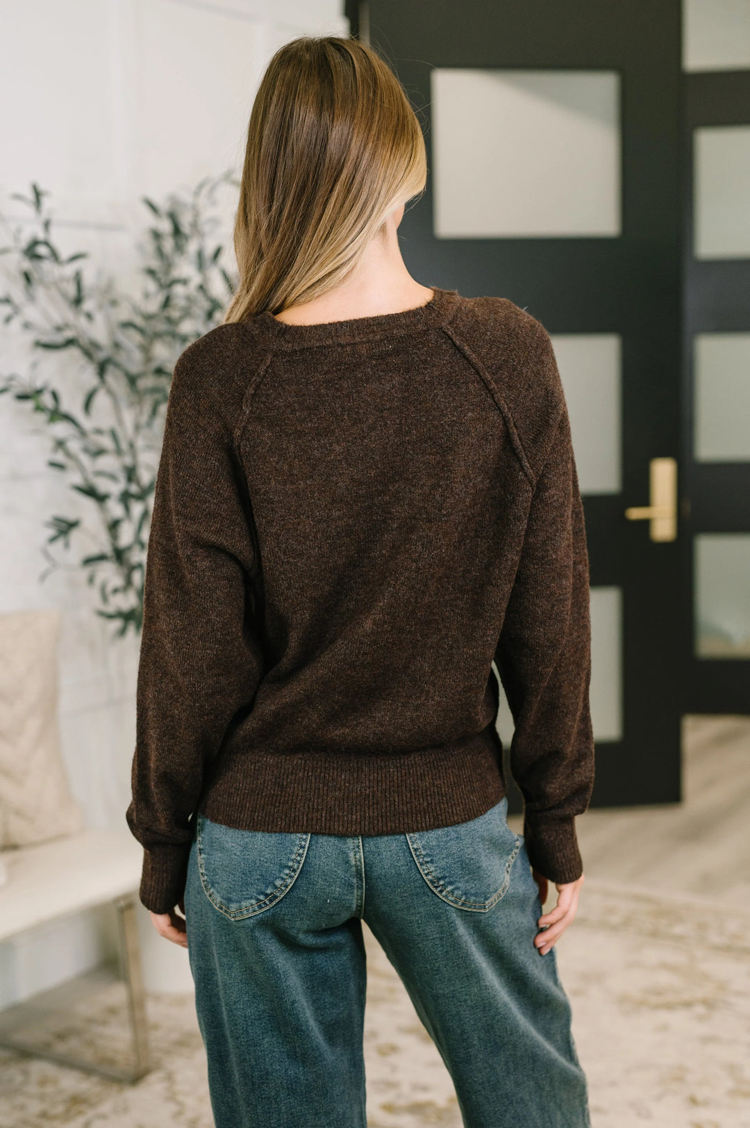 Zen Easy Fit Henley Sweater (Dark Brown)