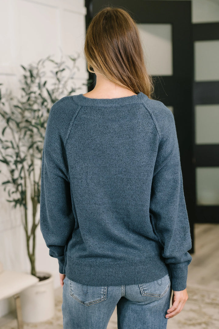 Zen Easy Fit Henley Sweater (Dusty Blue)