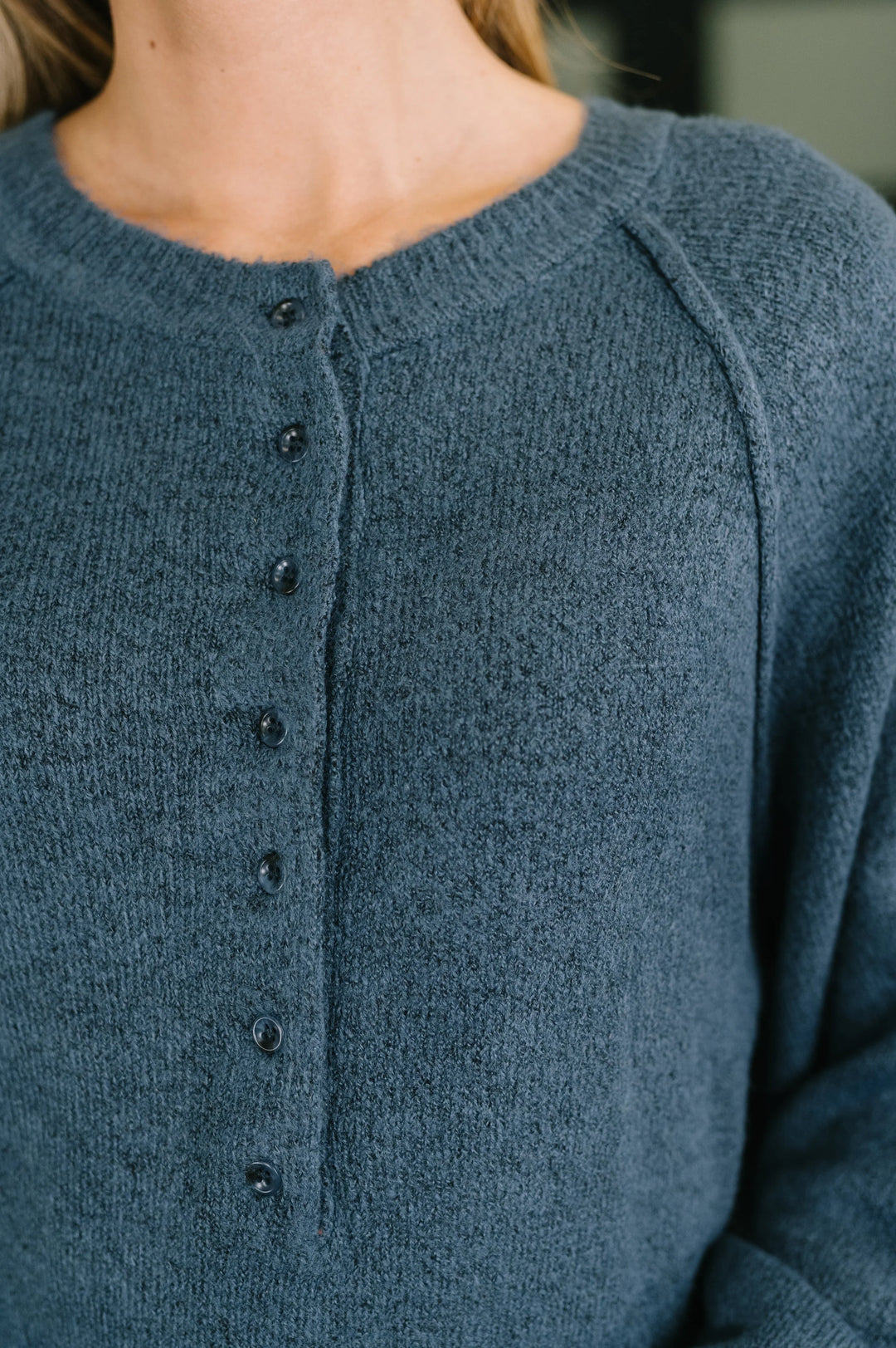 Zen Easy Fit Henley Sweater (Dusty Blue)