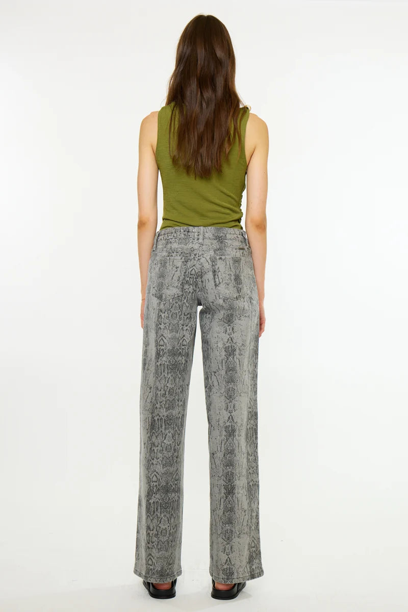 Kancan Snake Print Wide Leg Jean