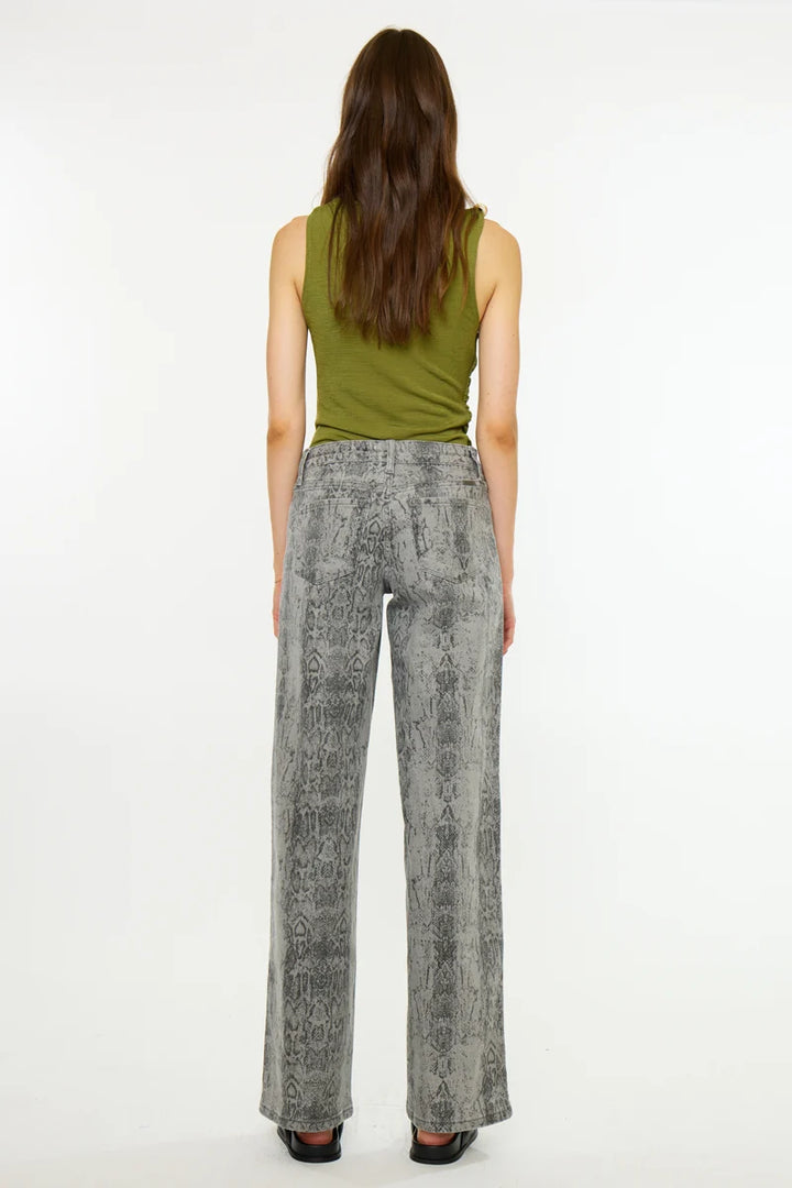 Kancan Snake Print Wide Leg Jean