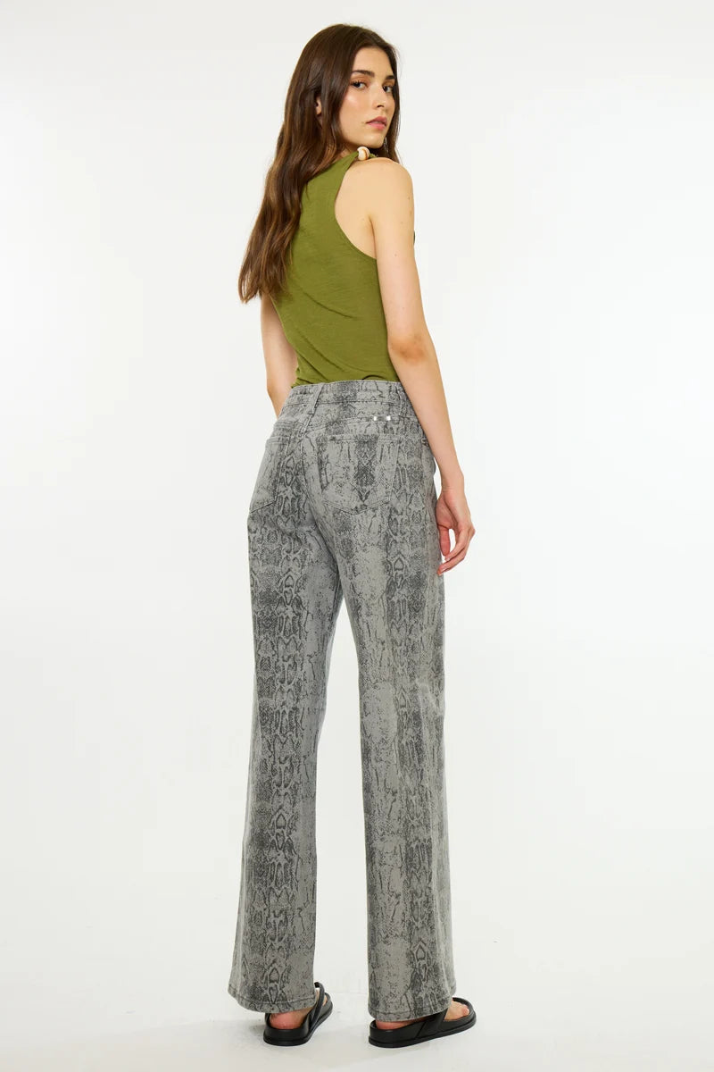 Kancan Snake Print Wide Leg Jean