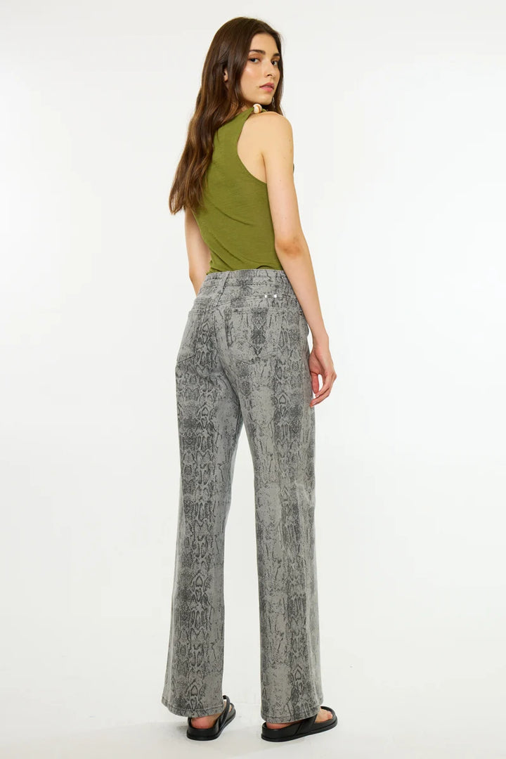 Kancan Snake Print Wide Leg Jean