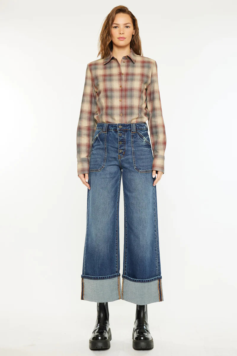 Kancan Beanie Wide Leg Ankle jean
