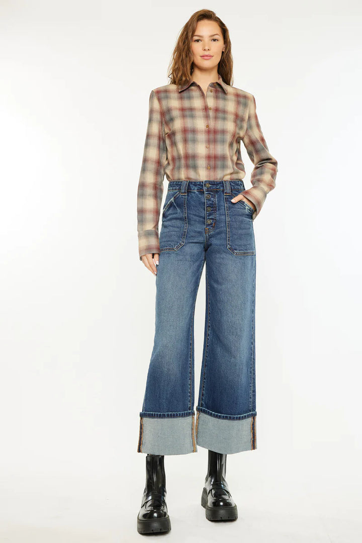 Kancan Beanie Wide Leg Ankle jean