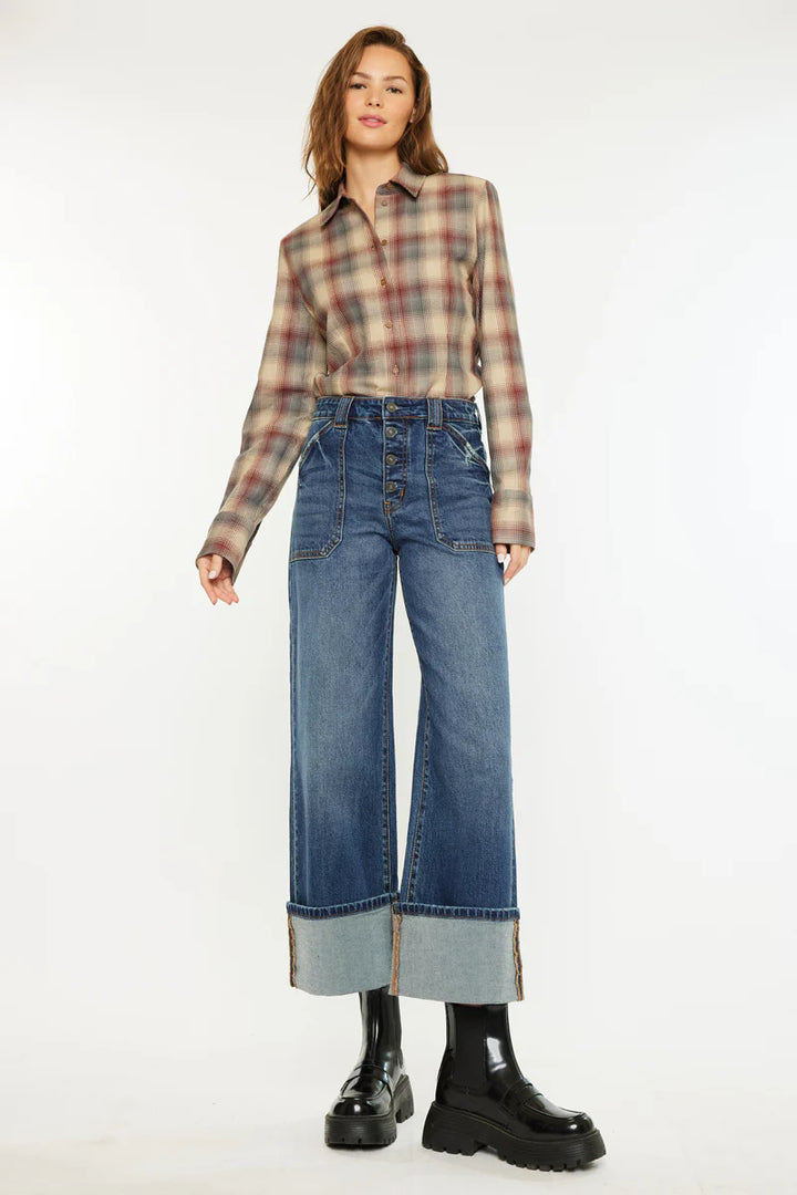 Kancan Beanie Wide Leg Ankle jean