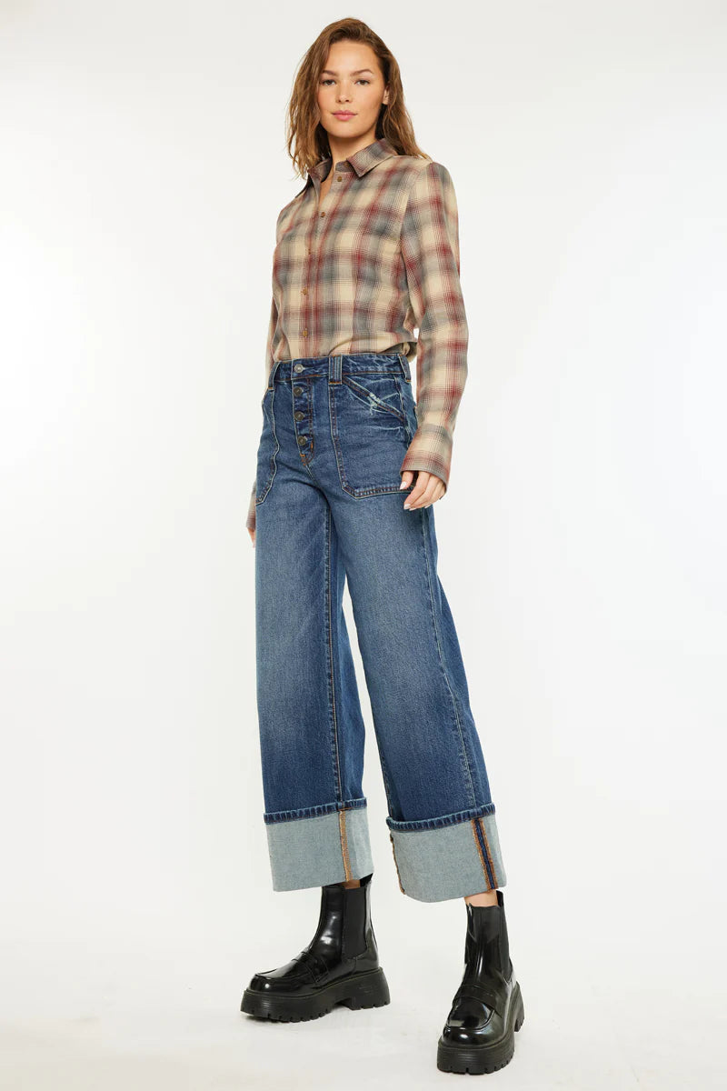 Kancan Beanie Wide Leg Ankle jean