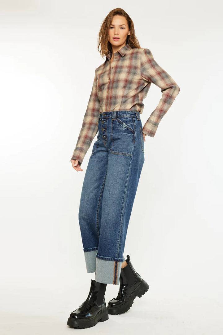Kancan Beanie Wide Leg Ankle jean