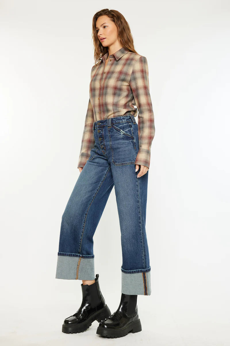 Kancan Beanie Wide Leg Ankle jean