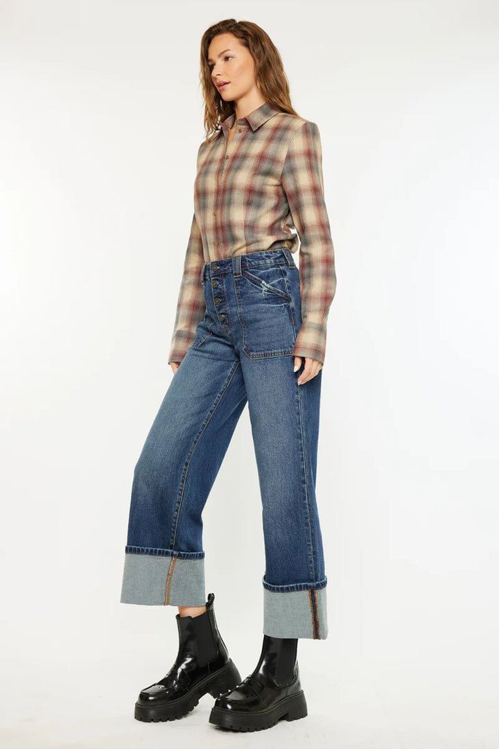 Kancan Beanie Wide Leg Ankle jean