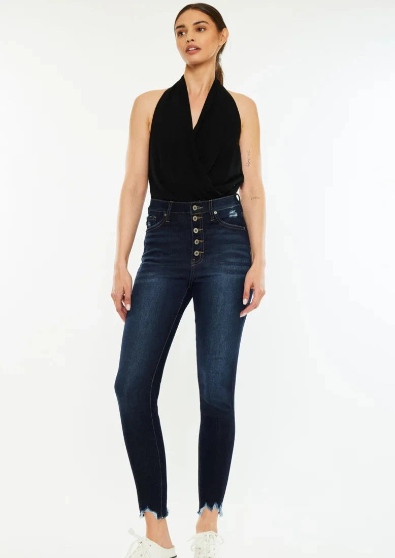 Kancan Kayla Button Skinny Jean (Dark Wash)