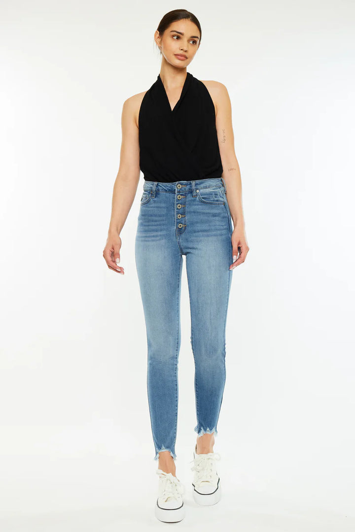 Kancan Kayla Button Skinny Jean (Mid Wash)