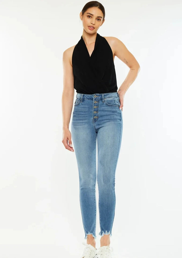 Kancan Kayla Button Skinny Jean (Mid Wash)