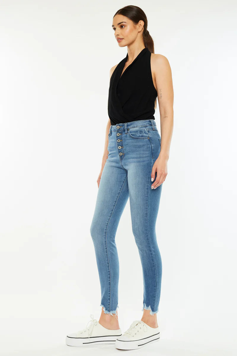 Kancan Kayla Button Skinny Jean (Mid Wash)