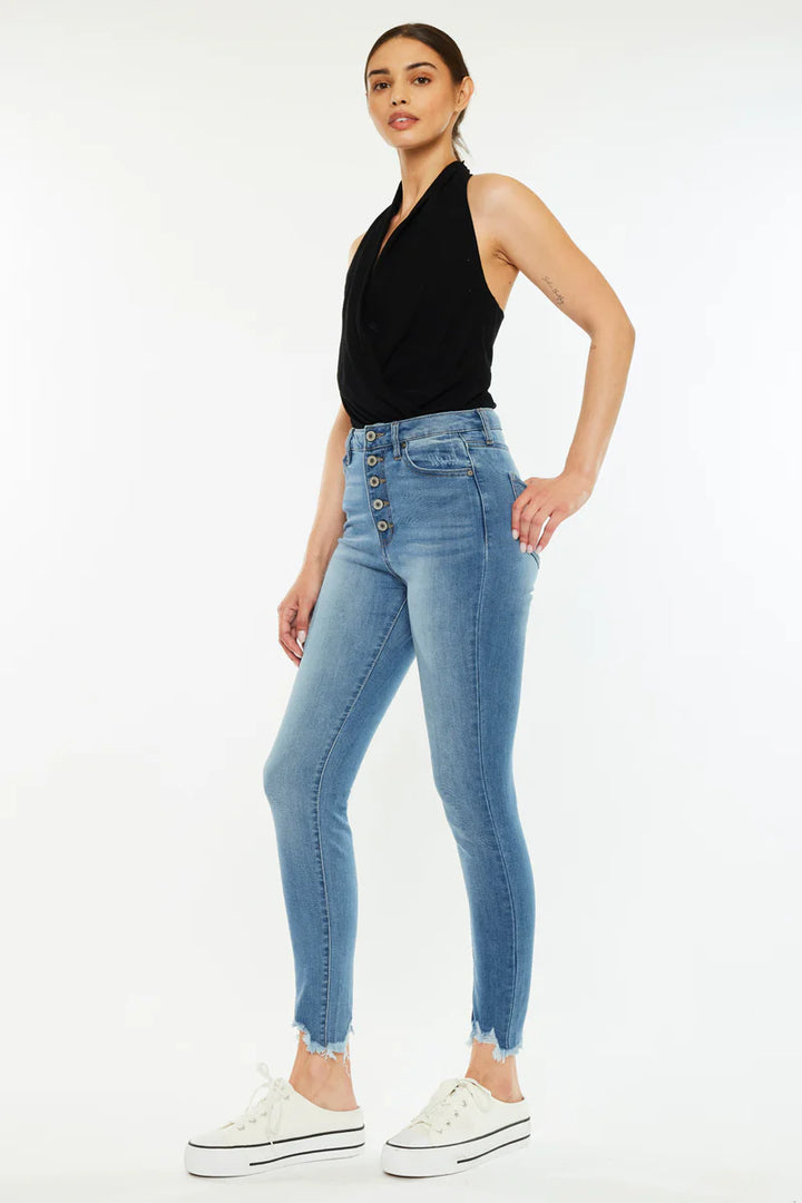 Kancan Kayla Button Skinny Jean (Mid Wash)