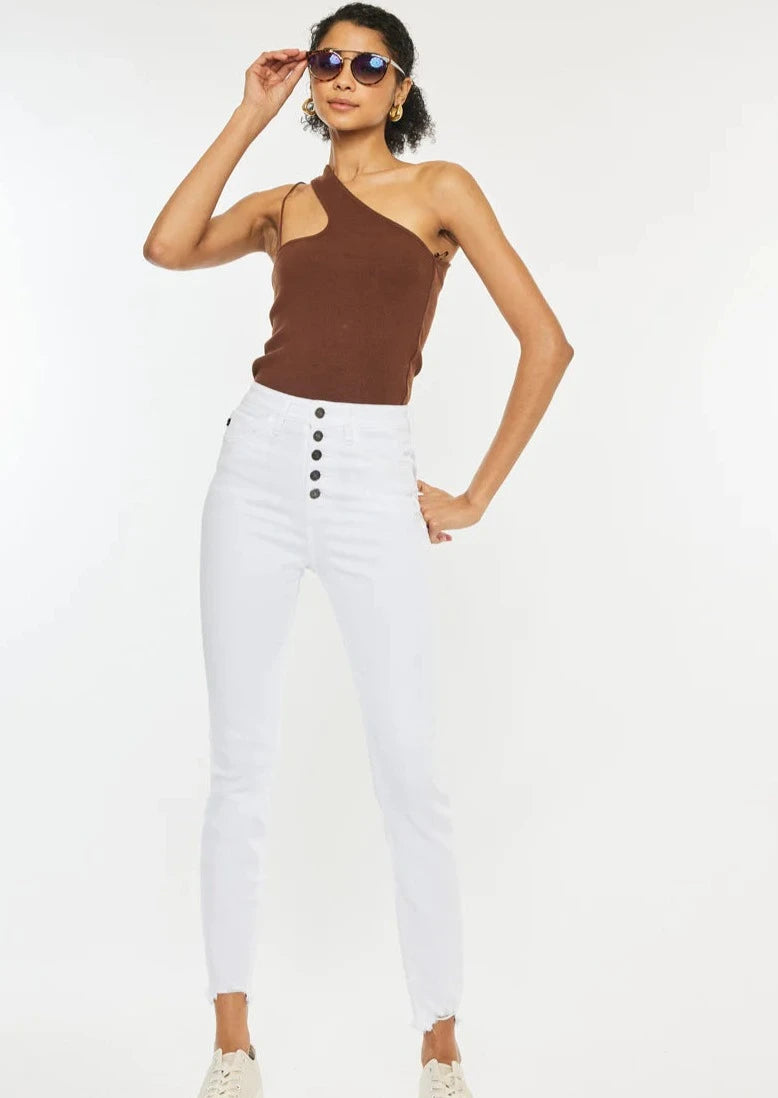 Kancan Kayla Button Skinny Jean (White)