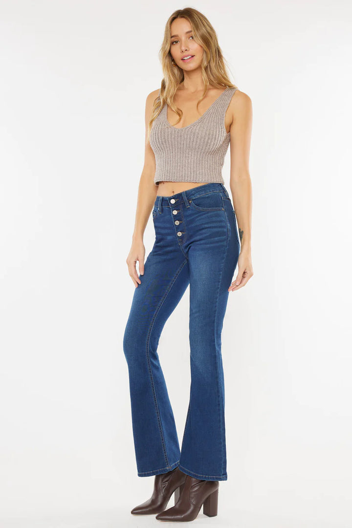 Kancan Petite Button Bootcut Jean
