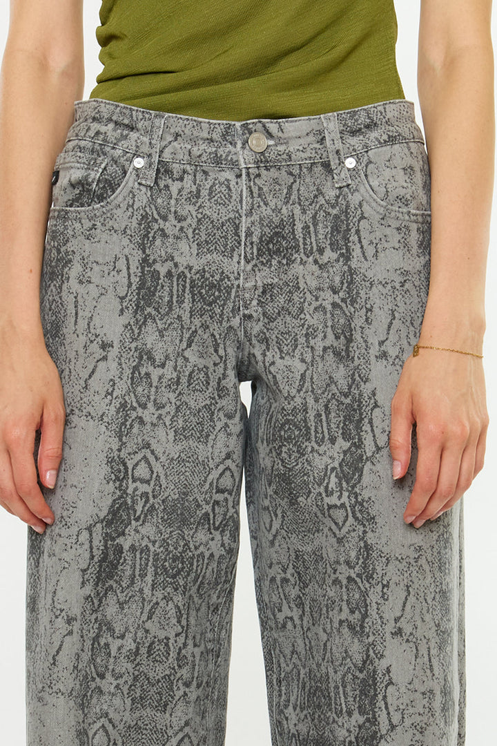 Kancan Snake Print Wide Leg Jean