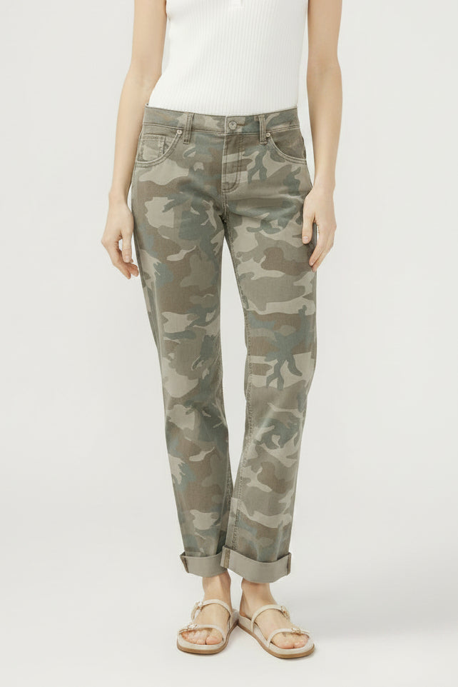 Silver Camo Mid Rise Boyfriend Pants