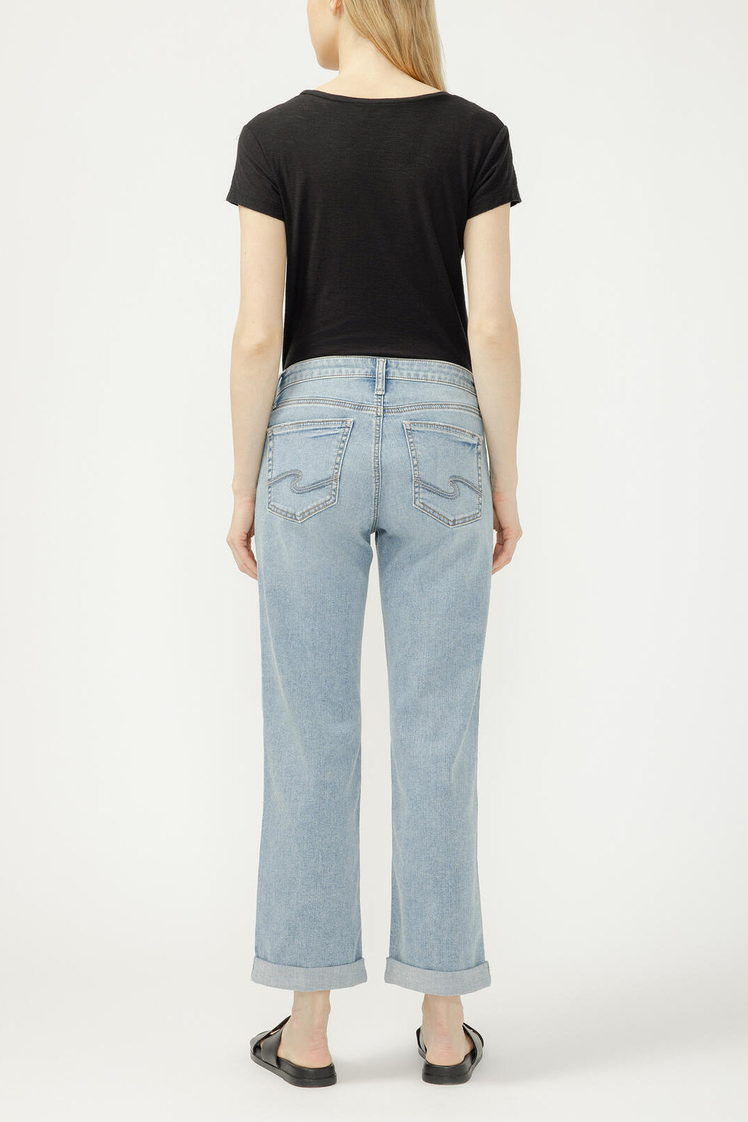 Silver Mid Rise Boyfriend Jean