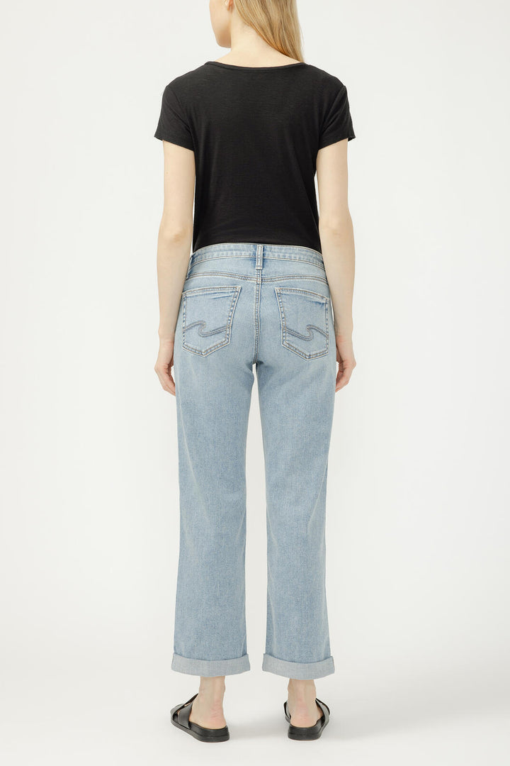 Silver Mid Rise Boyfriend Jean