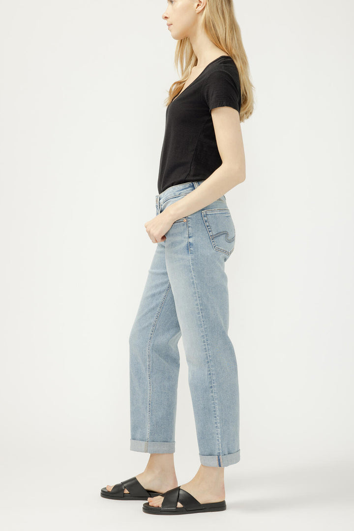Silver Mid Rise Boyfriend Jean
