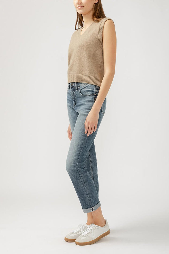 Silver Beau Boyfriend High Rise Jean (Mid Indigo)