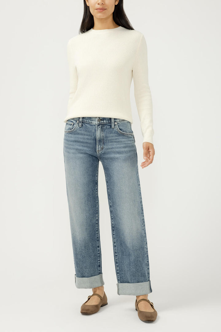 Silver Mid Rise Relaxed Straight Leg Jean