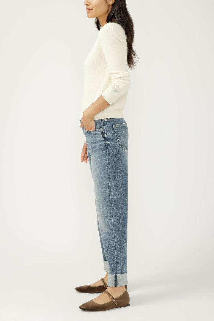 Silver Mid Rise Relaxed Straight Leg Jean
