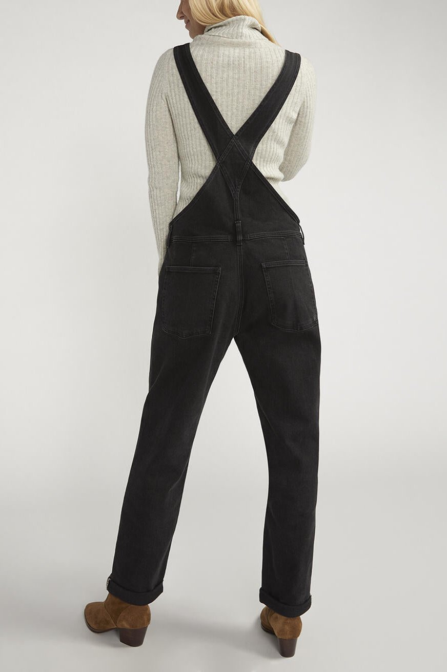 Silver Baggy Straight Leg Overall (Black Denim)