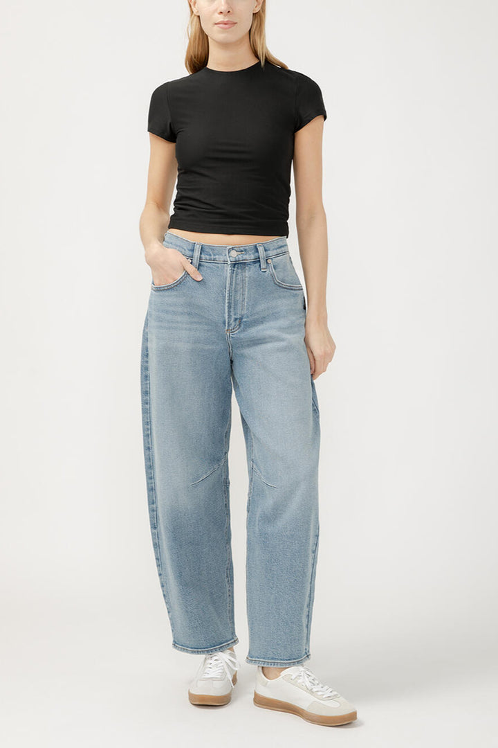 Silver High Rise Barrel Jean